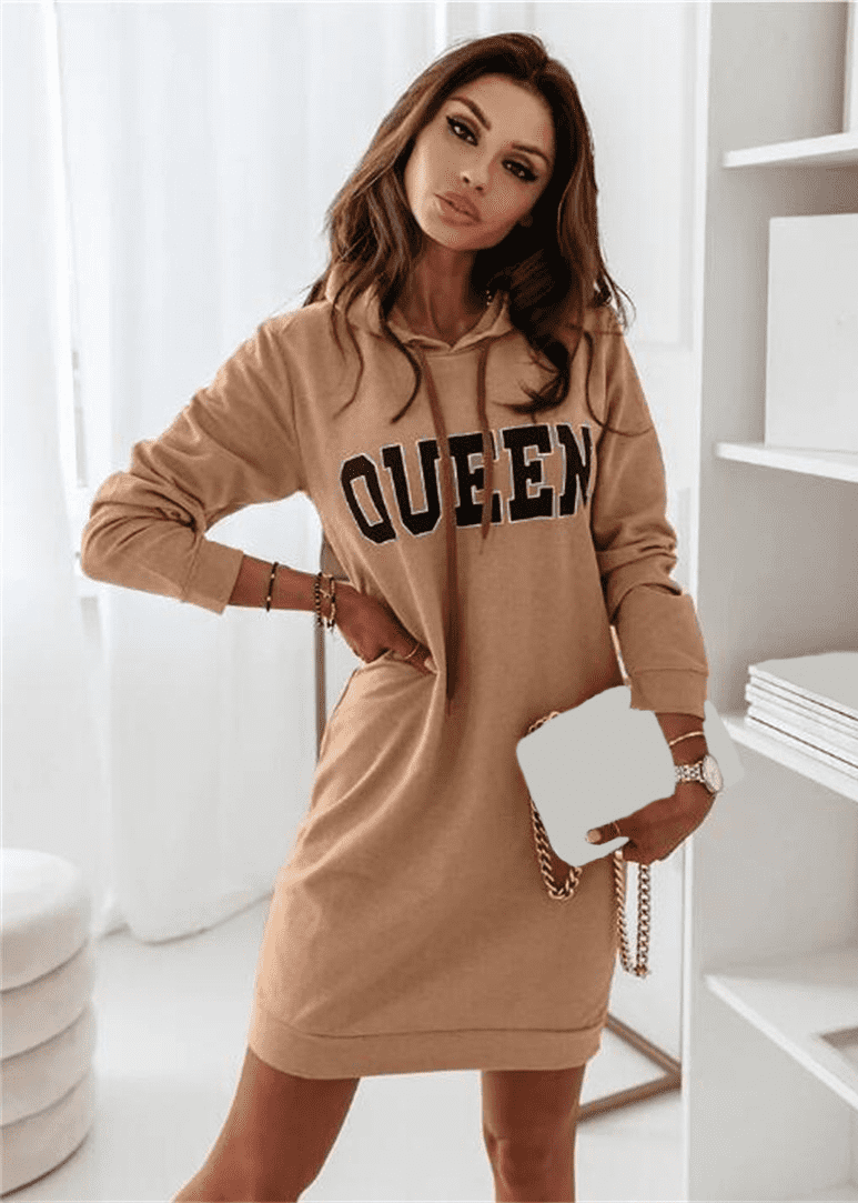 Hooded Letter Casual Dress - Ell Soll