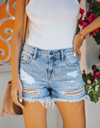 Ripped Denim Shorts - Ell Soll