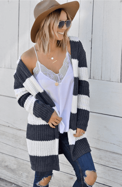 Two-Tone Mid-Length Cardigan Trench - Ell Soll Two-Tone Mid-Length Cardigan Trench king-planet.myshopify.com