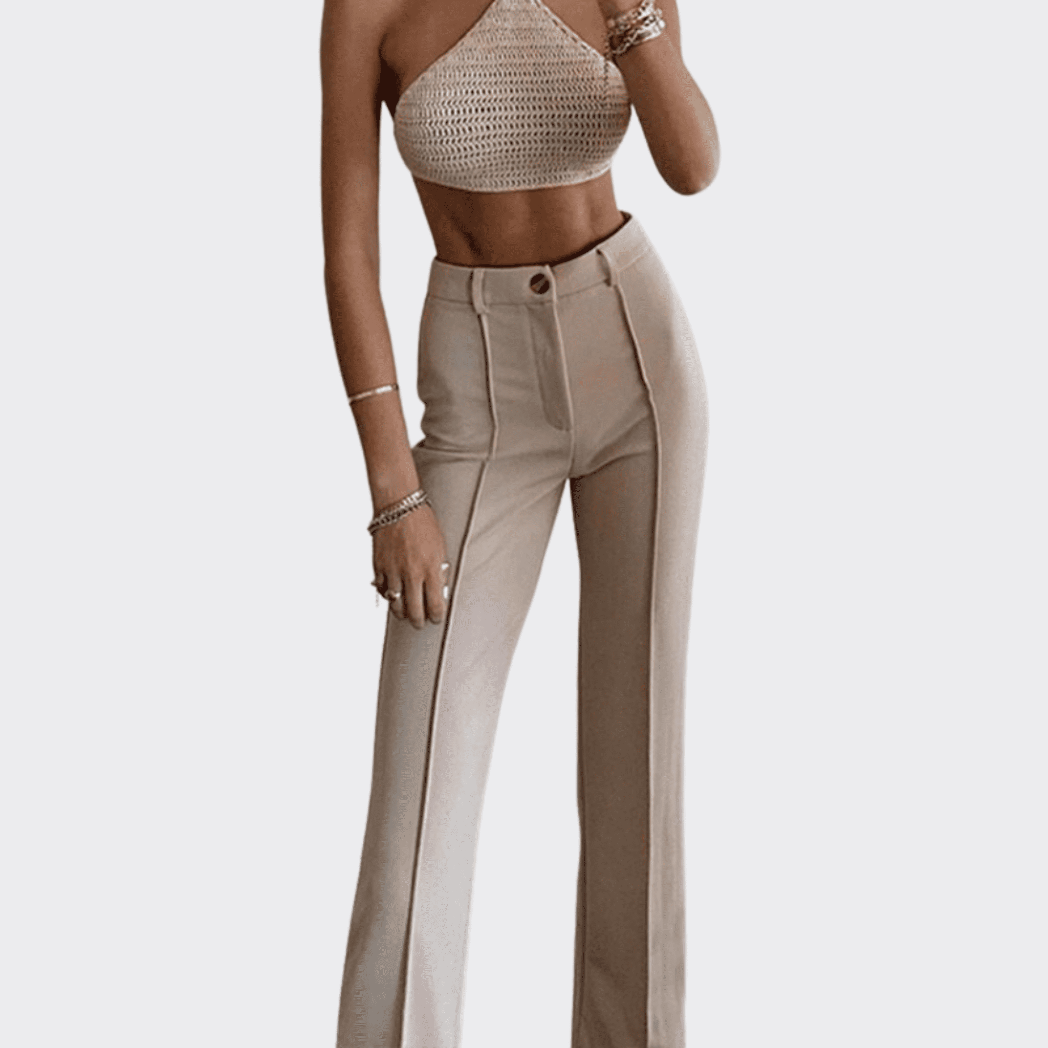 Straight High Waist Slim Pants - Ell Soll