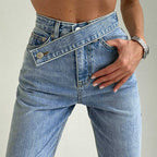 Irregular Belt High Waist Jeans - Ell Soll