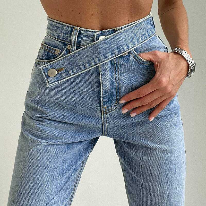 Irregular Belt High Waist Jeans - Ell Soll