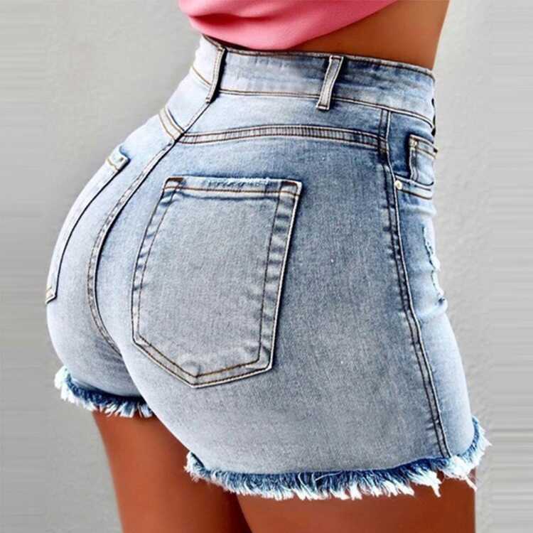 High Waist Tight Denim Shorts - Ell Soll