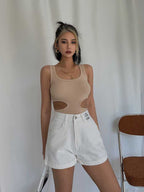 High Waist Wide Denim Shorts - Ell Soll
