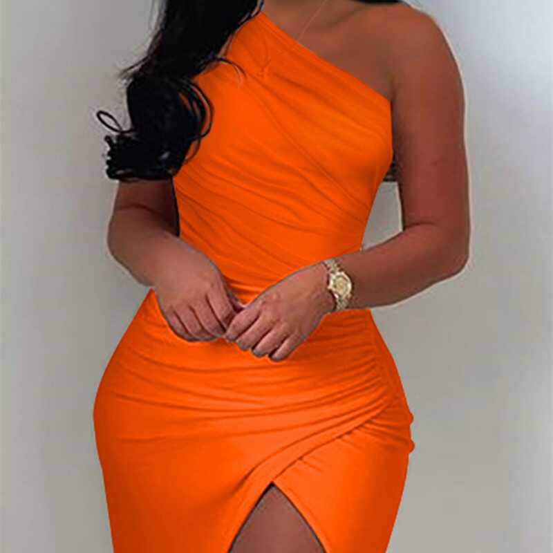Off-Shoulder Pleated Slit Dress - Ell Soll