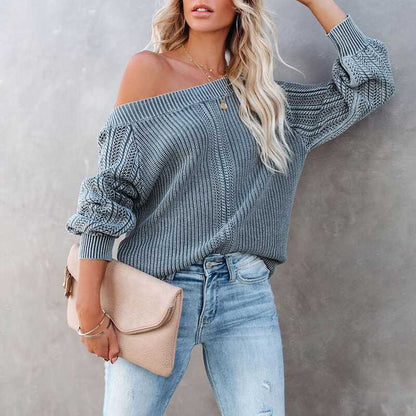 V-Neck Lantern Sleeve Sweater - Ell Soll