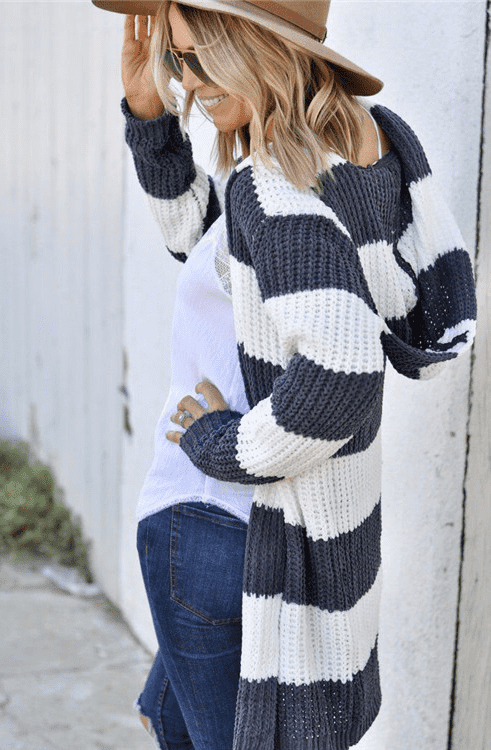 Two-Tone Mid-Length Cardigan Trench - Ell Soll Two-Tone Mid-Length Cardigan Trench king-planet.myshopify.com