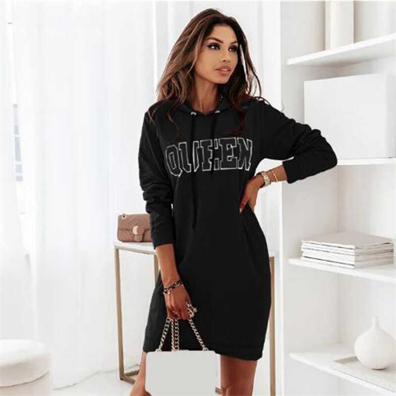 Hooded Letter Casual Dress - Ell Soll