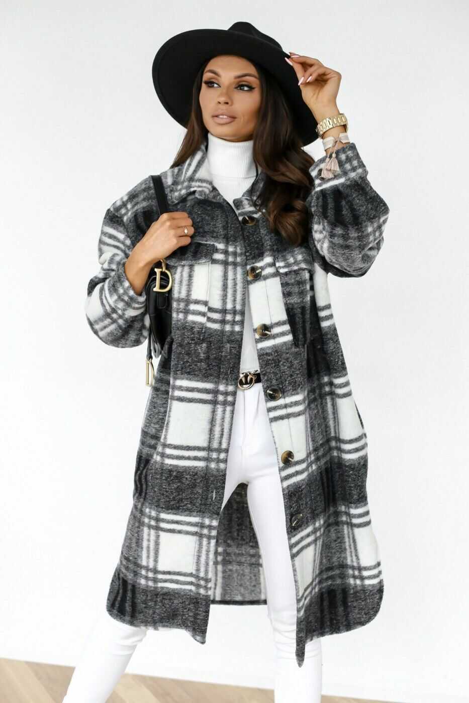 Plaid Woolen Button Trench - Ell Soll