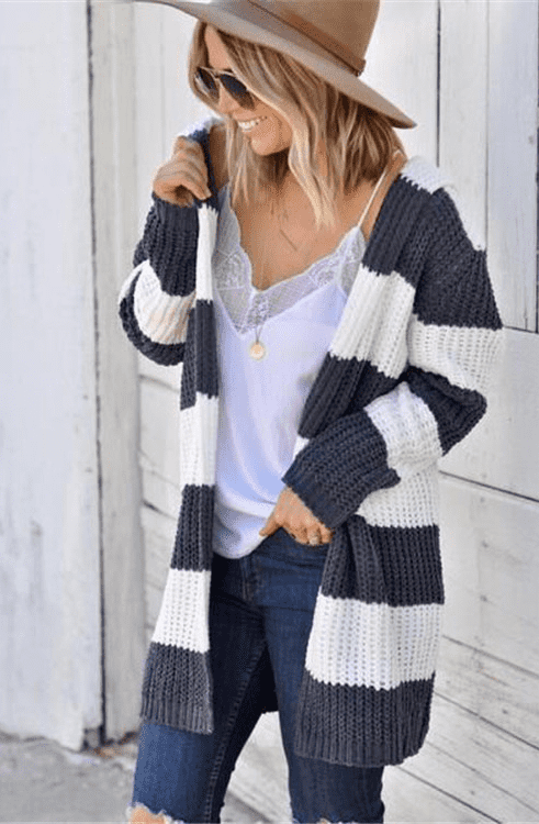 Two-Tone Mid-Length Cardigan Trench - Ell Soll Two-Tone Mid-Length Cardigan Trench king-planet.myshopify.com