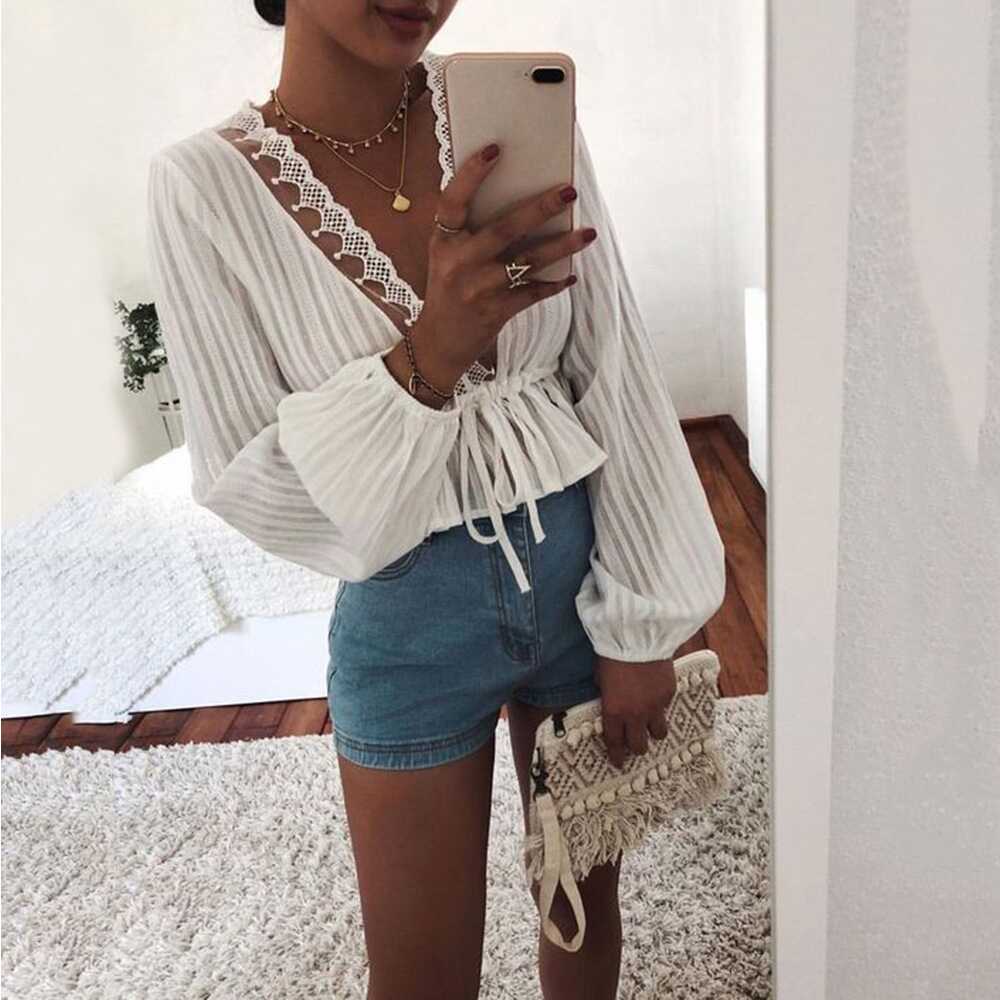 Long-Sleeved White Tying Shirt - Ell Soll