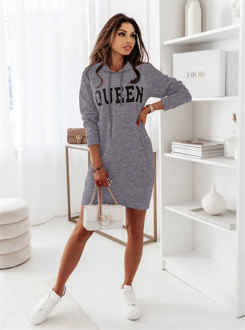 Hooded Letter Casual Dress - Ell Soll