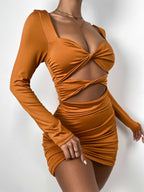 Deep V Hollow Dress - Ell Soll