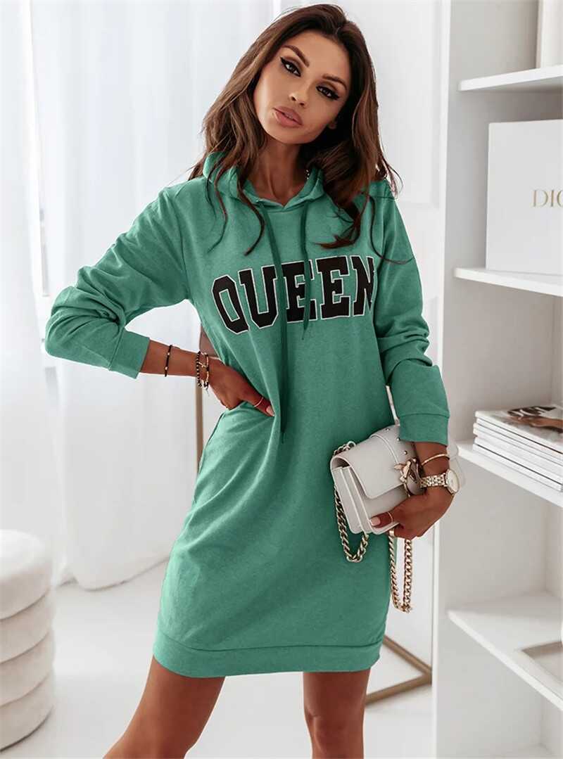Hooded Letter Casual Dress - Ell Soll