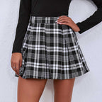 Stitching Plaid Skirt - Ell Soll