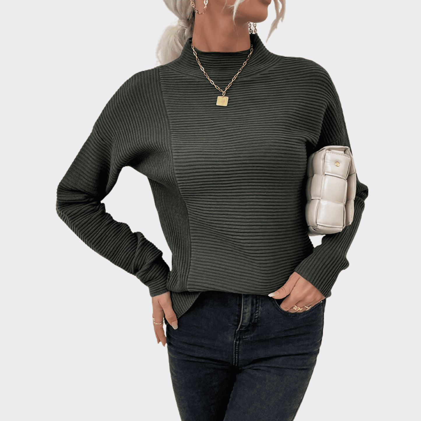 High Neck Pit Strip Sweater - Ell Soll