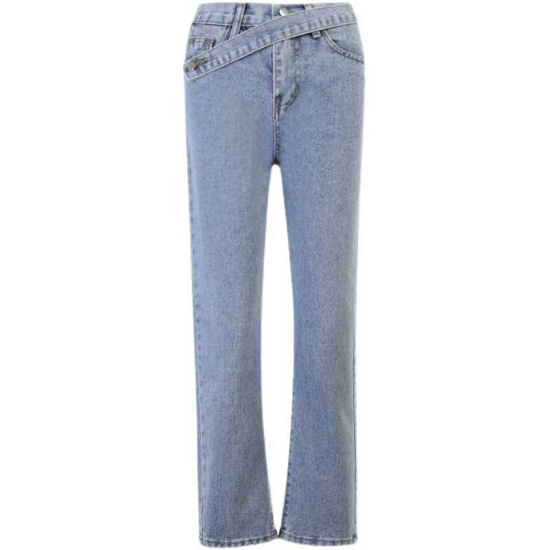 Irregular Belt High Waist Jeans - Ell Soll