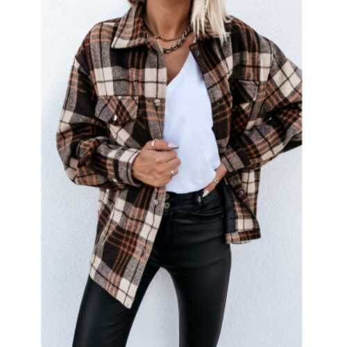 Plaid Woolen Button Trench - Ell Soll