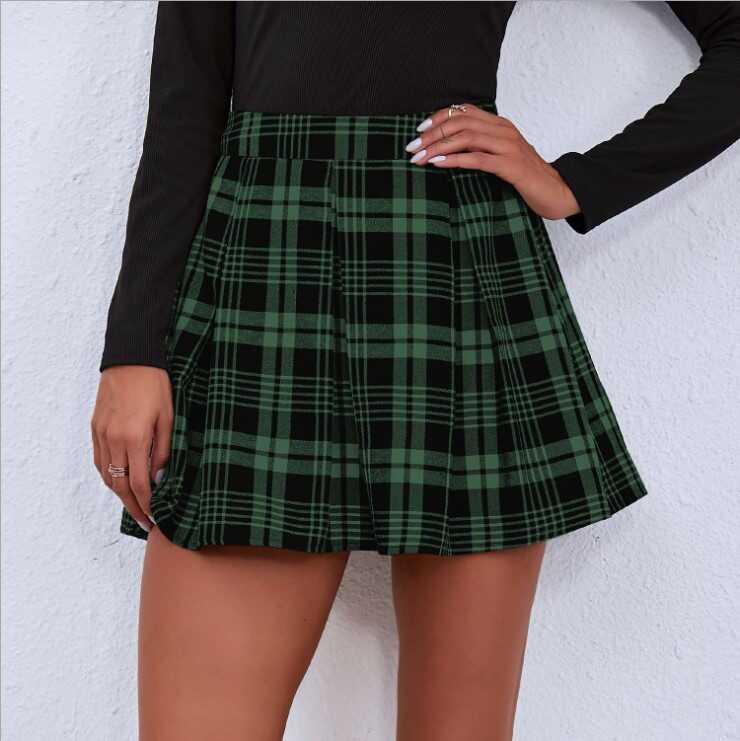 Stitching Plaid Skirt - Ell Soll