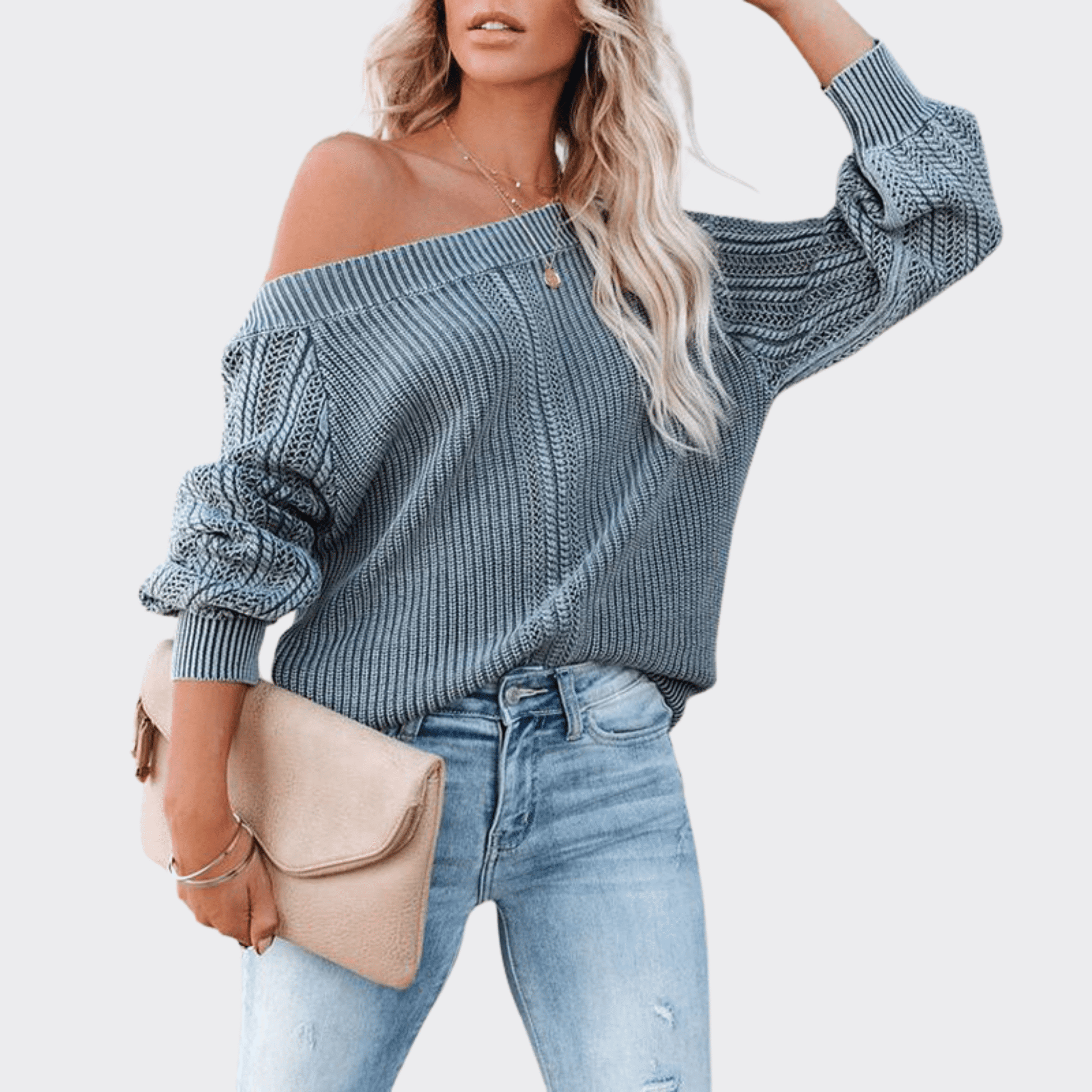 V-Neck Lantern Sleeve Sweater - Ell Soll