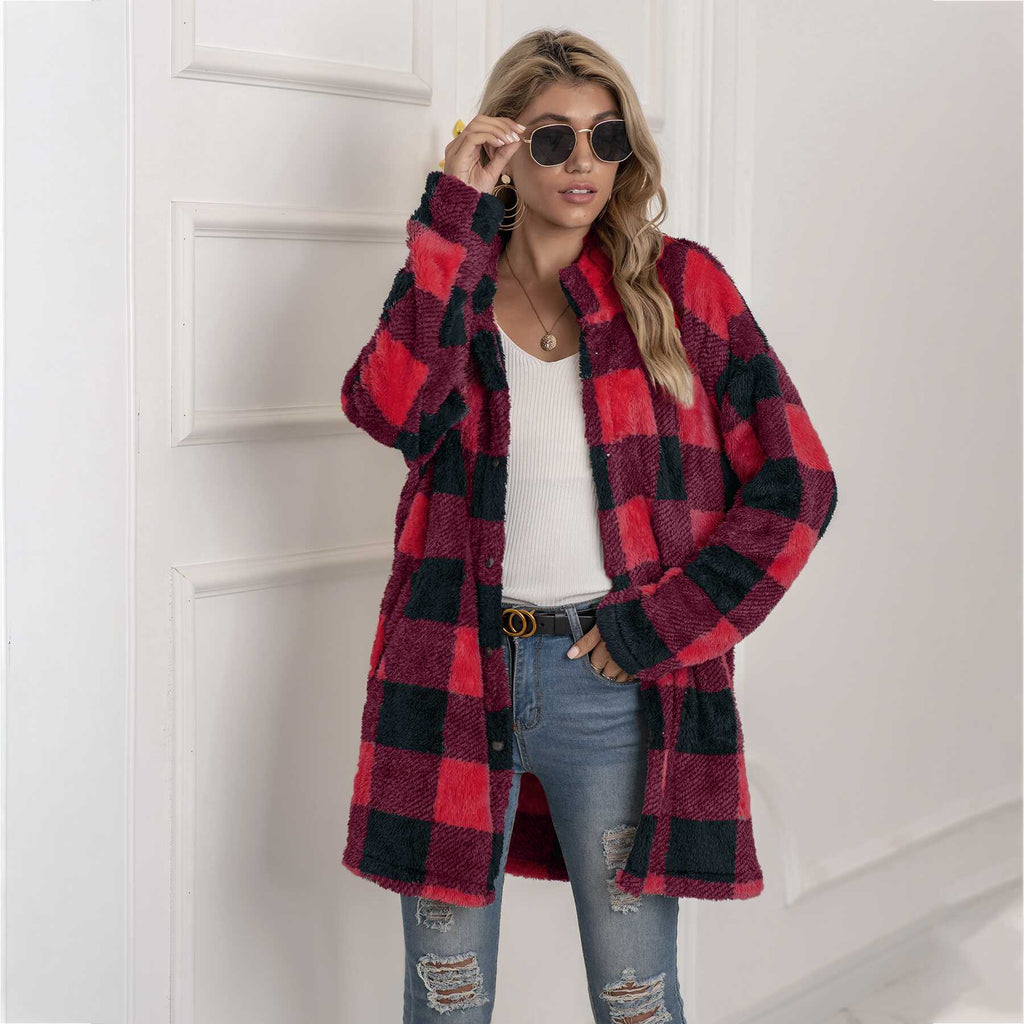 Plaid Woolen Button Trench - Ell Soll