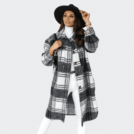 Plaid Woolen Button Trench - Ell Soll