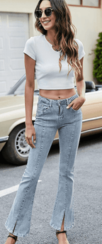 Elastic Split Flared Jeans - Ell Soll