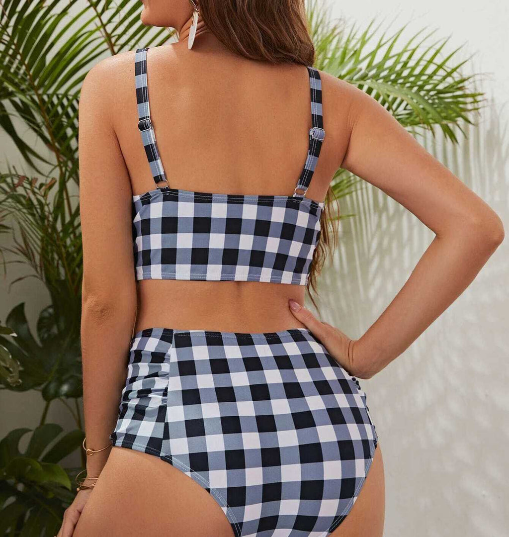High Waist Plaid Swimwear - Ell Soll