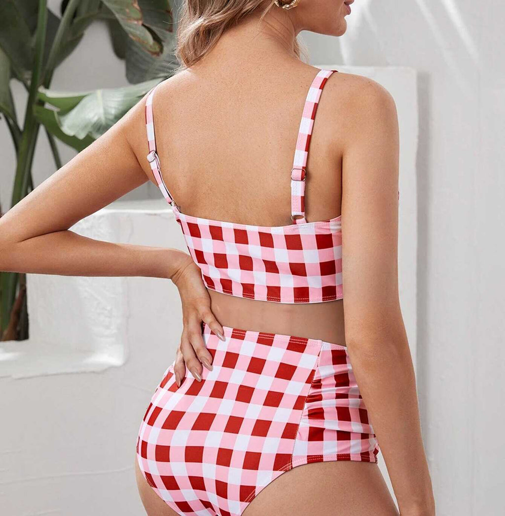 High Waist Plaid Swimwear - Ell Soll